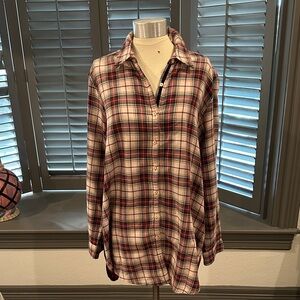 Johnny Was Plaid Button-Up Blouse - Red and Cream